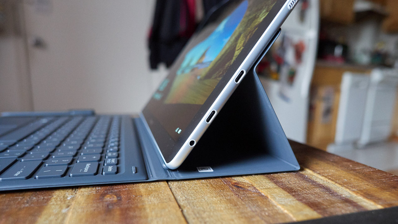 The Galaxy Book uses the case as a hinge and it is exactly as flimsy as you’d expect.